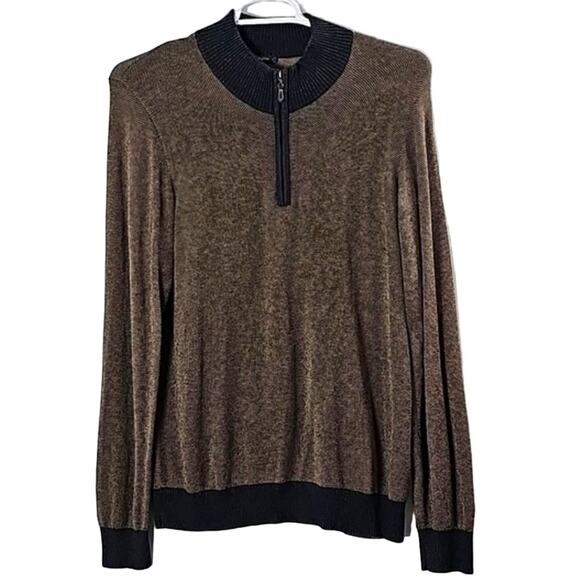 J. McLaughin Mens Sz L Brown And Gray Preppy 1/4 Zip Cotton Modal Blend Sweater - Picture 1 of 10